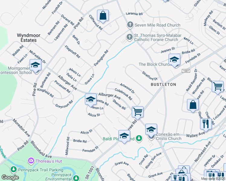 map of restaurants, bars, coffee shops, grocery stores, and more near 612 Colebrook Road in Philadelphia
