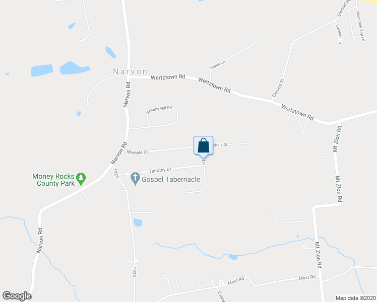 map of restaurants, bars, coffee shops, grocery stores, and more near 5902 Michele Drive in Narvon