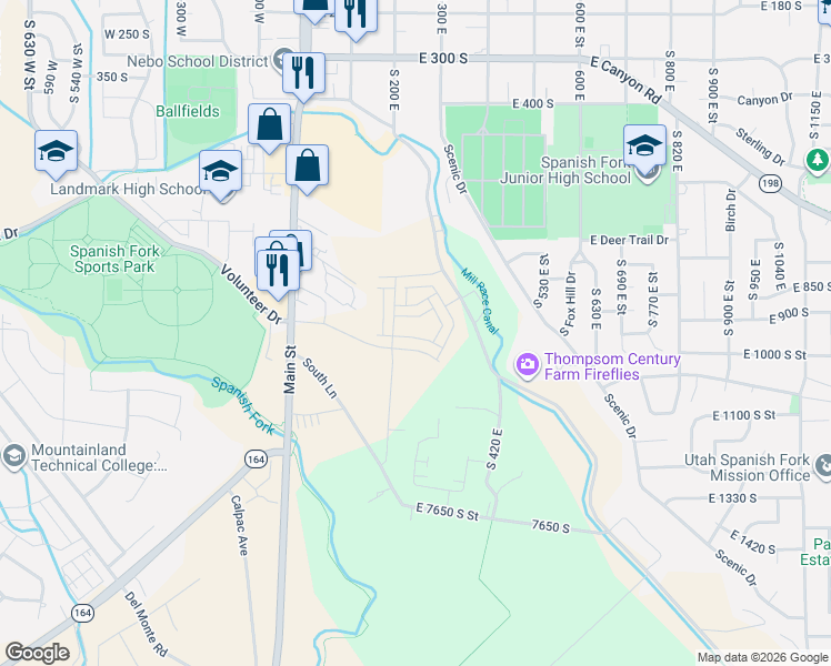 map of restaurants, bars, coffee shops, grocery stores, and more near 215 South 970 East Street in Spanish Fork