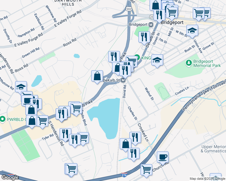 map of restaurants, bars, coffee shops, grocery stores, and more near 1220 DeKalb Pike in King of Prussia