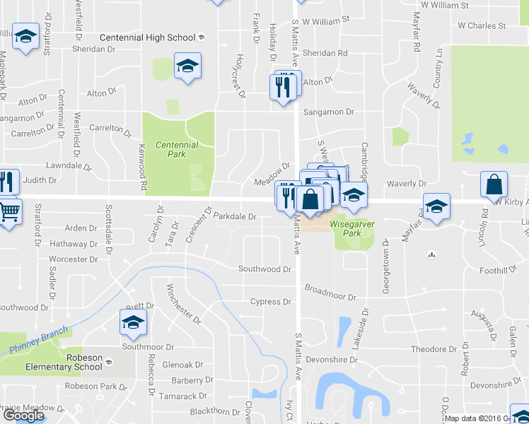 map of restaurants, bars, coffee shops, grocery stores, and more near 1817 West Kirby Avenue in Champaign