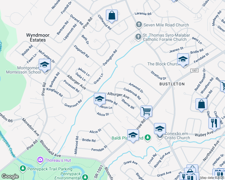 map of restaurants, bars, coffee shops, grocery stores, and more near 9104 Springview Road in Philadelphia