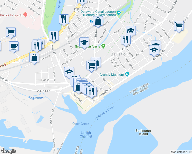 map of restaurants, bars, coffee shops, grocery stores, and more near 327 Wood Street in Bristol