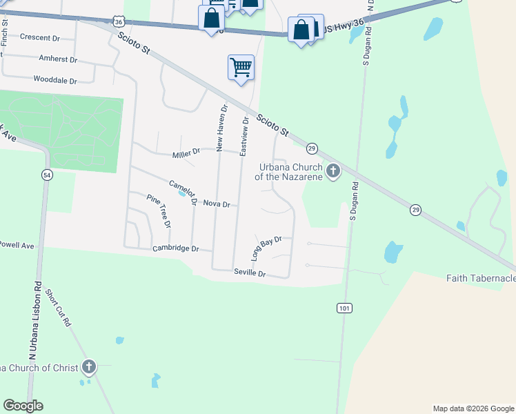 map of restaurants, bars, coffee shops, grocery stores, and more near 158 Bentwood Ct in Urbana