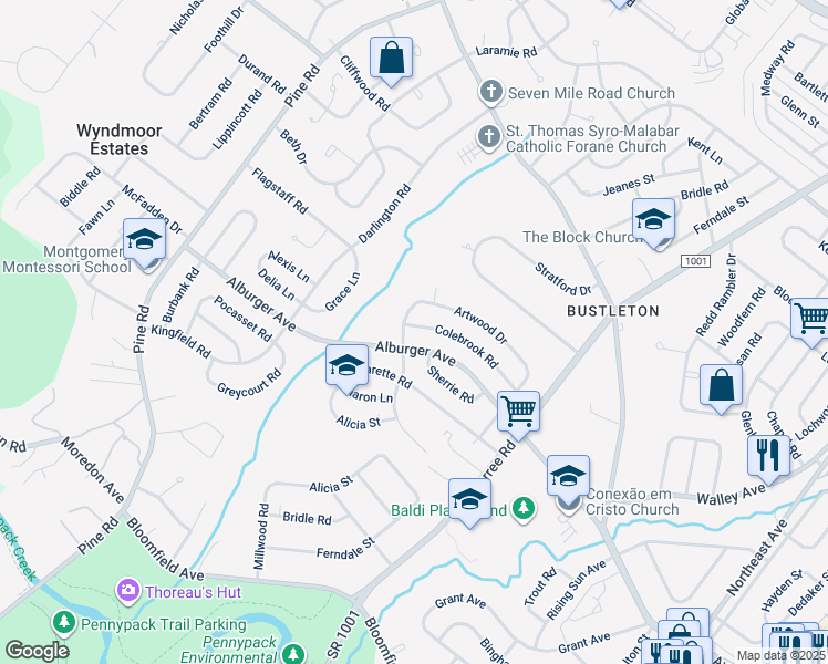 map of restaurants, bars, coffee shops, grocery stores, and more near 604 Colebrook Road in Philadelphia