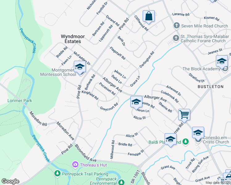 map of restaurants, bars, coffee shops, grocery stores, and more near 127 Pocasset Road in Philadelphia