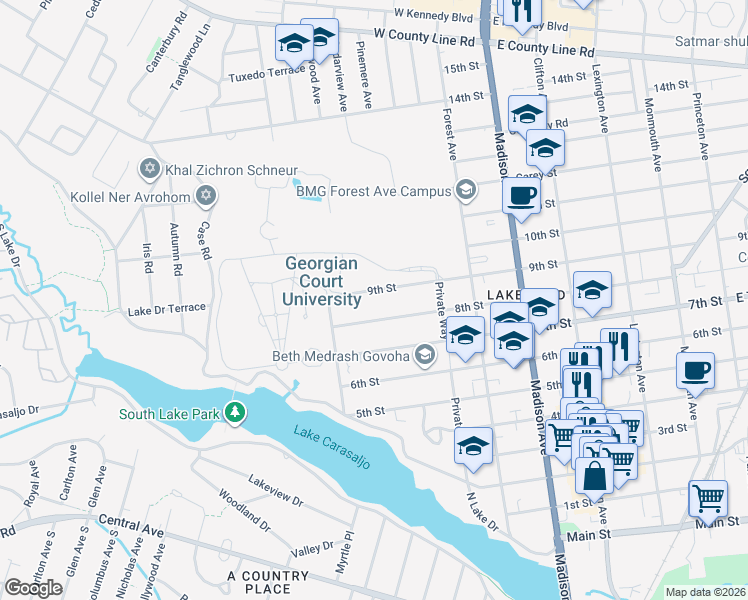 map of restaurants, bars, coffee shops, grocery stores, and more near 660 9th Street in Lakewood