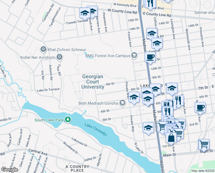 map of restaurants, bars, coffee shops, grocery stores, and more near 660 9th Street in Lakewood