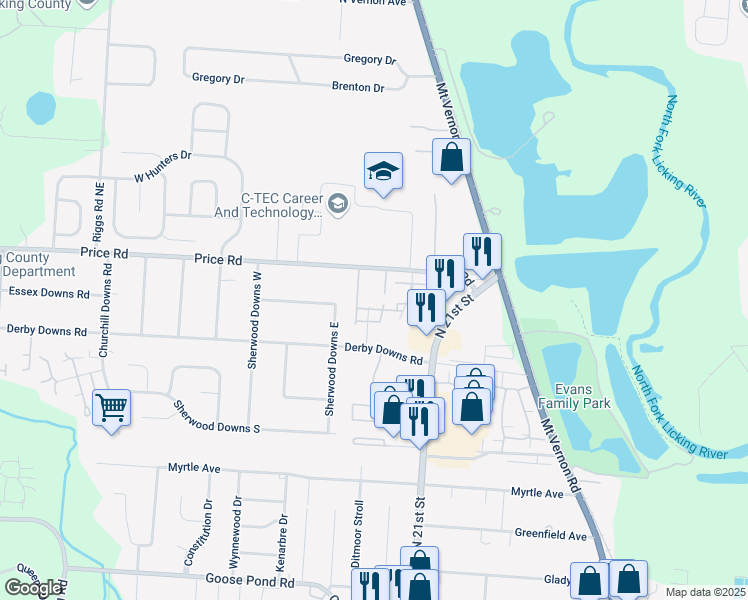map of restaurants, bars, coffee shops, grocery stores, and more near 1819 Calash Court in Newark