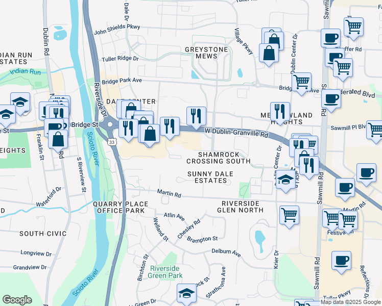 map of restaurants, bars, coffee shops, grocery stores, and more near 146 Blakeford Drive in Dublin