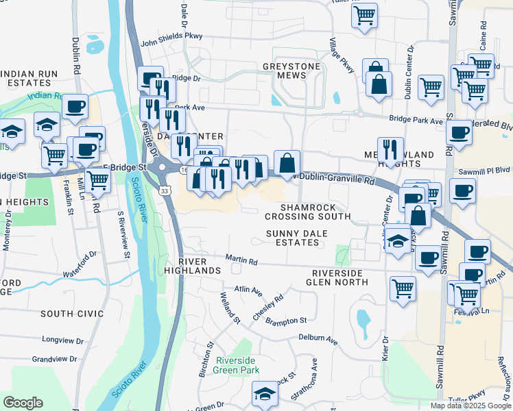 map of restaurants, bars, coffee shops, grocery stores, and more near 146 Blakeford Drive in Dublin