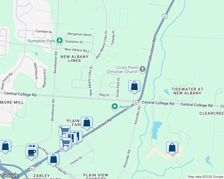 map of restaurants, bars, coffee shops, grocery stores, and more near 8923 Grate Park Square in New Albany
