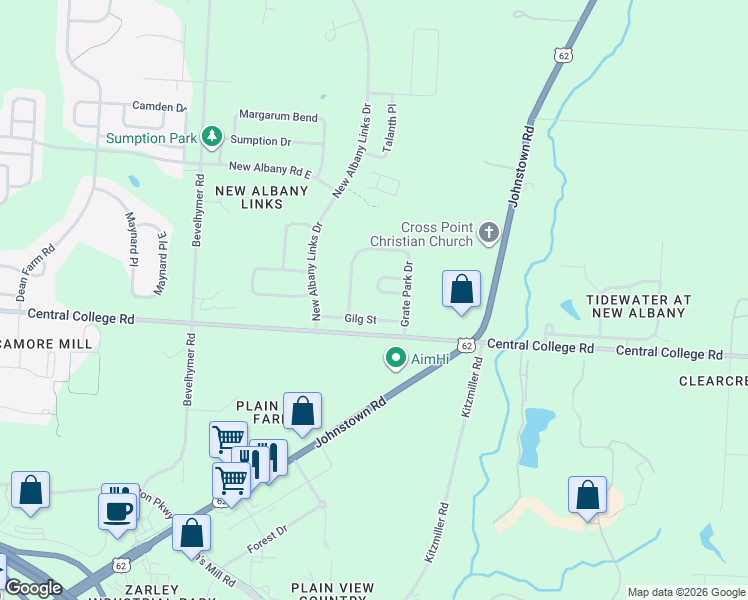 map of restaurants, bars, coffee shops, grocery stores, and more near 8923 Grate Park Square in New Albany