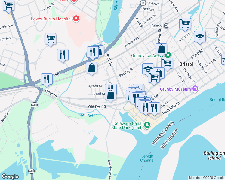 map of restaurants, bars, coffee shops, grocery stores, and more near 147 Otter Street in Bristol