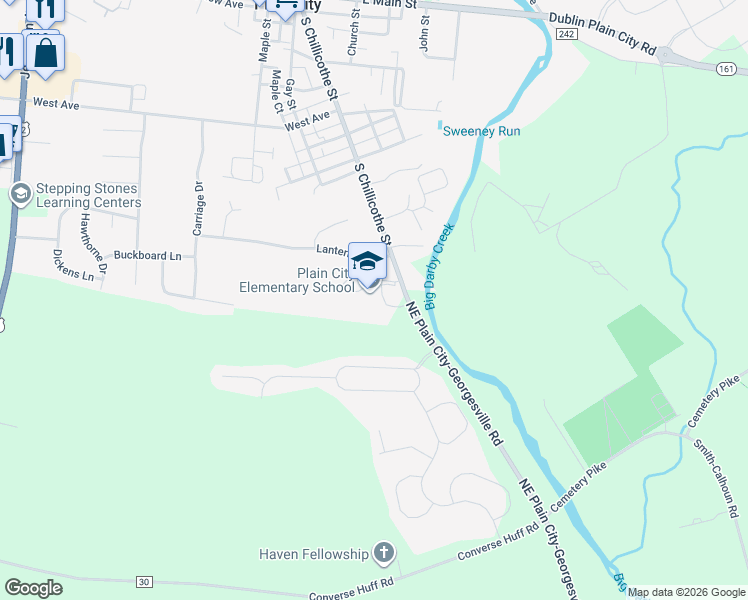 map of restaurants, bars, coffee shops, grocery stores, and more near 580 South Chillicothe Street in Plain City