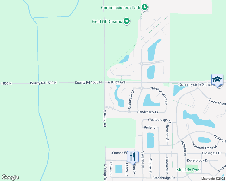 map of restaurants, bars, coffee shops, grocery stores, and more near 1606 Sandcherry Court in Champaign