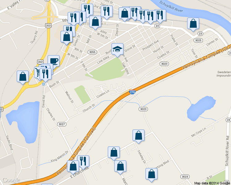 map of restaurants, bars, coffee shops, grocery stores, and more near 666 Coates Lane in King of Prussia