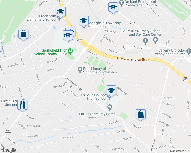map of restaurants, bars, coffee shops, grocery stores, and more near 8805 Hawthorne Ln in Wyndmoor