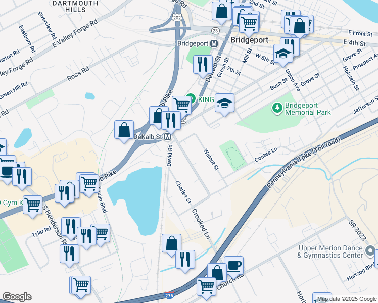 map of restaurants, bars, coffee shops, grocery stores, and more near 122 Crooked Lane in King of Prussia