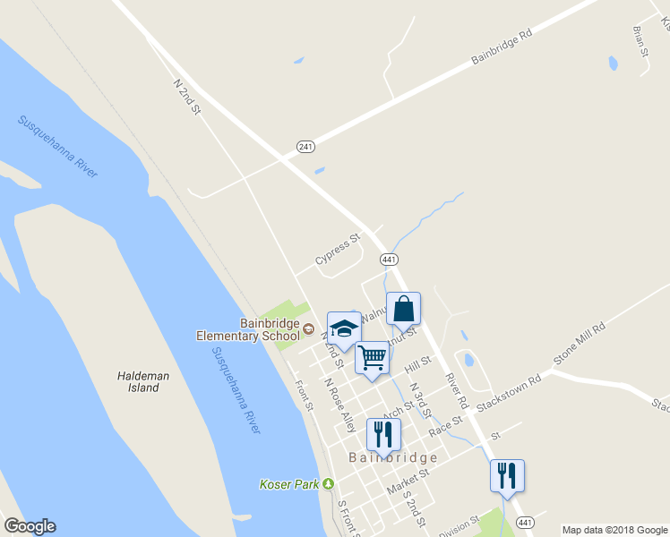 map of restaurants, bars, coffee shops, grocery stores, and more near 130 Penn Oak Drive in Bainbridge