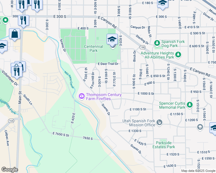 map of restaurants, bars, coffee shops, grocery stores, and more near 729 East 920 South in Spanish Fork
