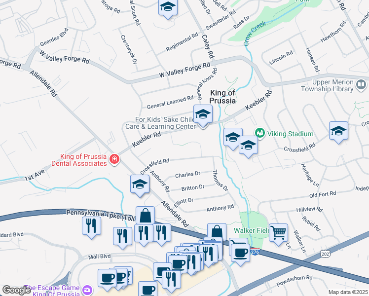 map of restaurants, bars, coffee shops, grocery stores, and more near 480 James Street in King of Prussia