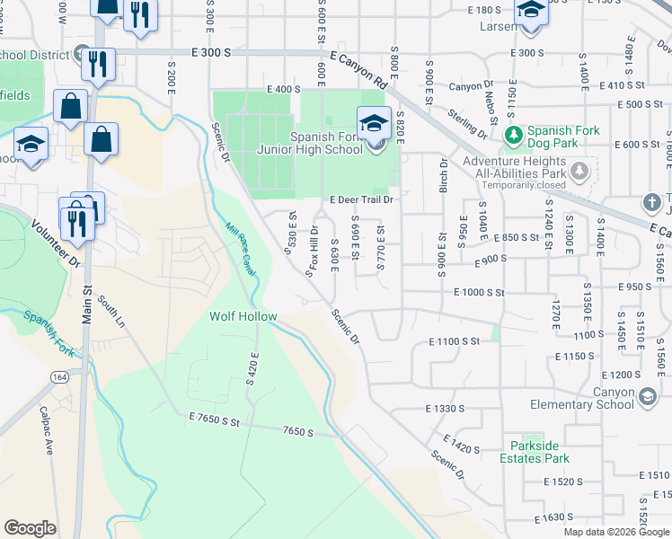 map of restaurants, bars, coffee shops, grocery stores, and more near 891 South 630 East in Spanish Fork