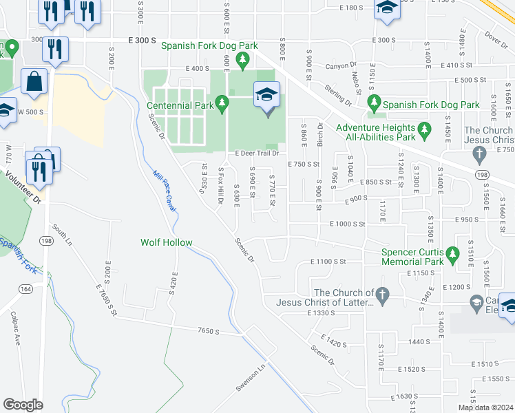 map of restaurants, bars, coffee shops, grocery stores, and more near 729 East 920 South in Spanish Fork