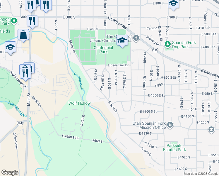map of restaurants, bars, coffee shops, grocery stores, and more near 891 South 630 East in Spanish Fork