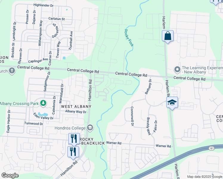 map of restaurants, bars, coffee shops, grocery stores, and more near 5691 Winding Rock Drive in Westerville