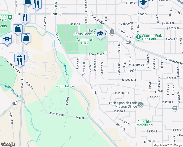 map of restaurants, bars, coffee shops, grocery stores, and more near 891 South 630 East in Spanish Fork