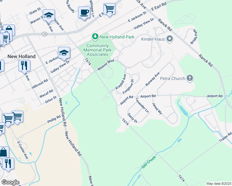 map of restaurants, bars, coffee shops, grocery stores, and more near 261 Chicory Court in New Holland