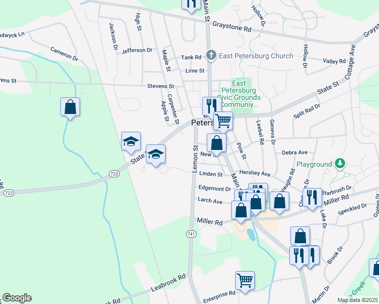 map of restaurants, bars, coffee shops, grocery stores, and more near 5900 Lemon St in East Petersburg