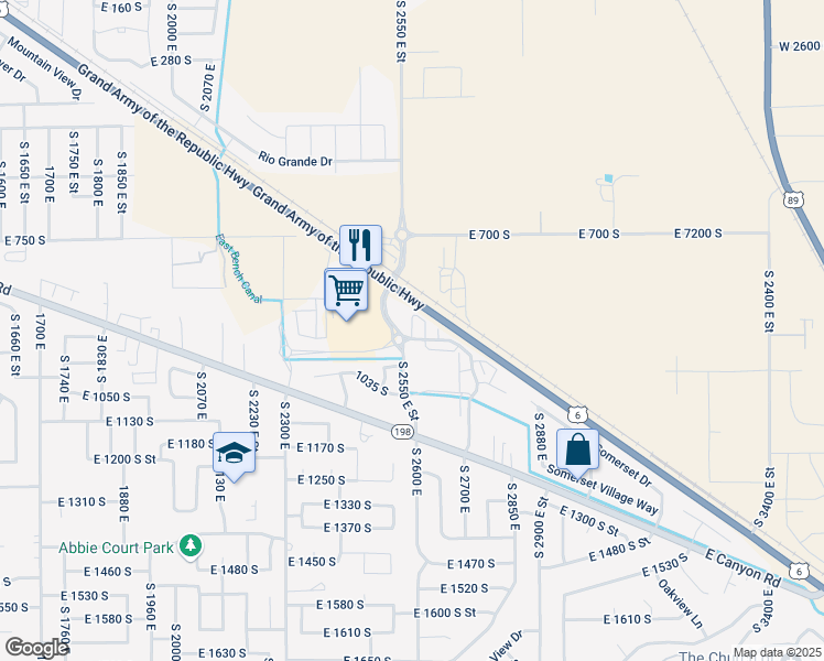 map of restaurants, bars, coffee shops, grocery stores, and more near 898 South 2560 East in Spanish Fork