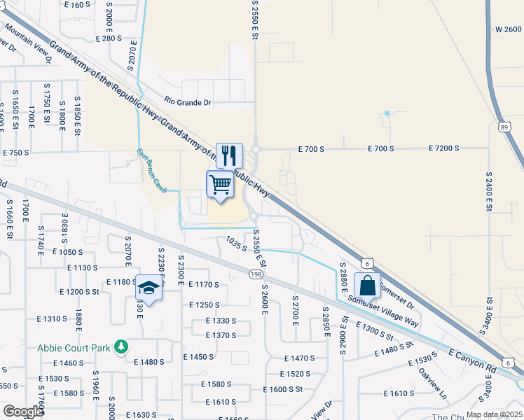 map of restaurants, bars, coffee shops, grocery stores, and more near 908 South 2560 East in Spanish Fork