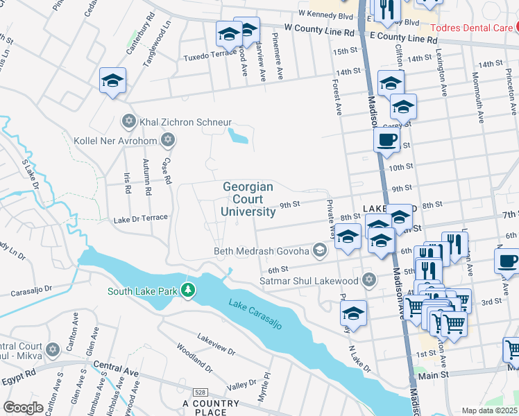 map of restaurants, bars, coffee shops, grocery stores, and more near 900 Lakewood Avenue in Lakewood Township