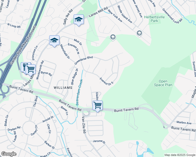 map of restaurants, bars, coffee shops, grocery stores, and more near 94 Everest Drive South in Brick Township