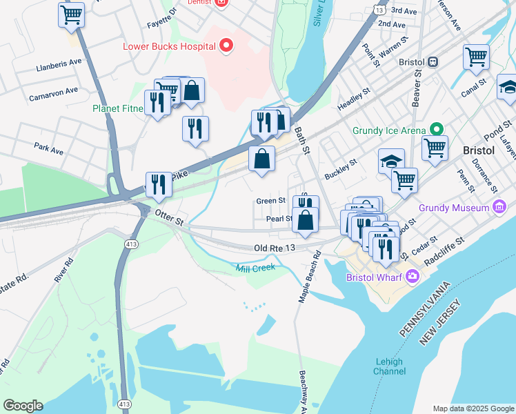 map of restaurants, bars, coffee shops, grocery stores, and more near 533 Maple Street in Bristol