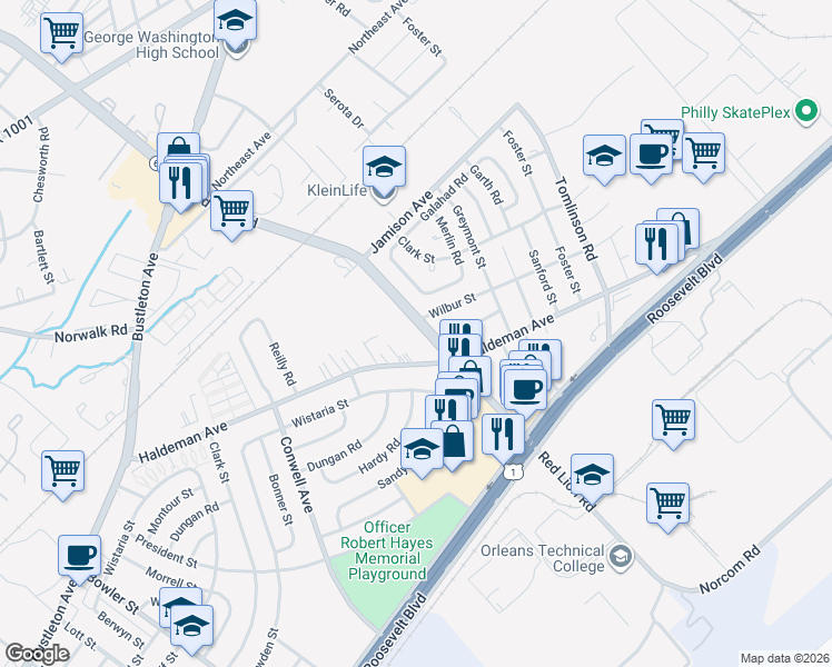map of restaurants, bars, coffee shops, grocery stores, and more near 2086 Pennsylvania 63 in Philadelphia