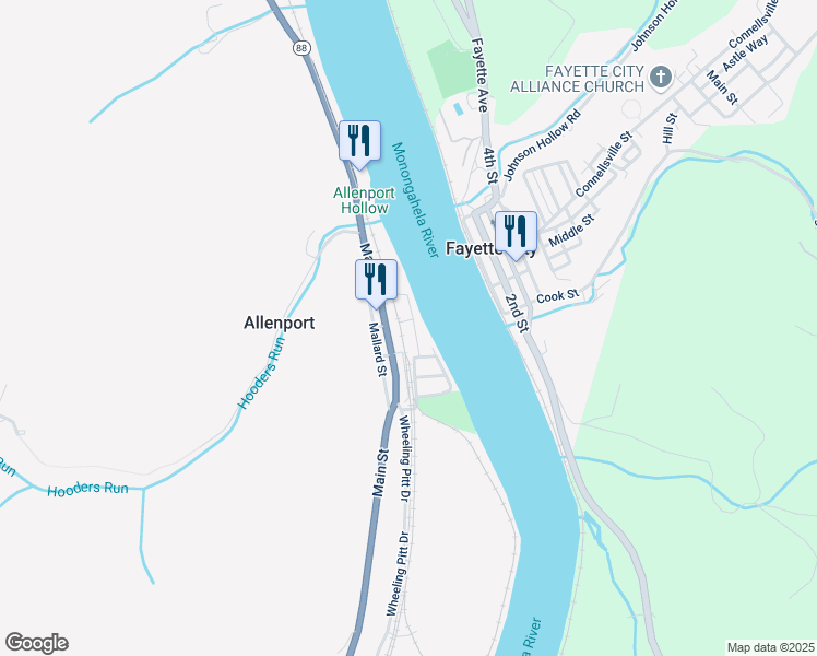 map of restaurants, bars, coffee shops, grocery stores, and more near 17 Middle Street in Allenport