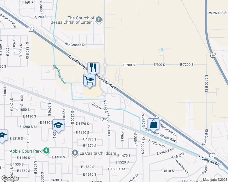 map of restaurants, bars, coffee shops, grocery stores, and more near 902 South 2610 East in Spanish Fork
