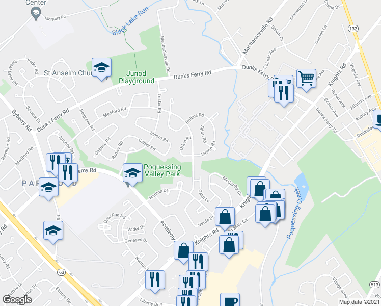 map of restaurants, bars, coffee shops, grocery stores, and more near 3439 Vinton Road in Philadelphia