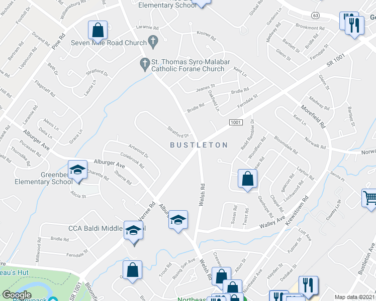 map of restaurants, bars, coffee shops, grocery stores, and more near 9230 Verree Road in Philadelphia