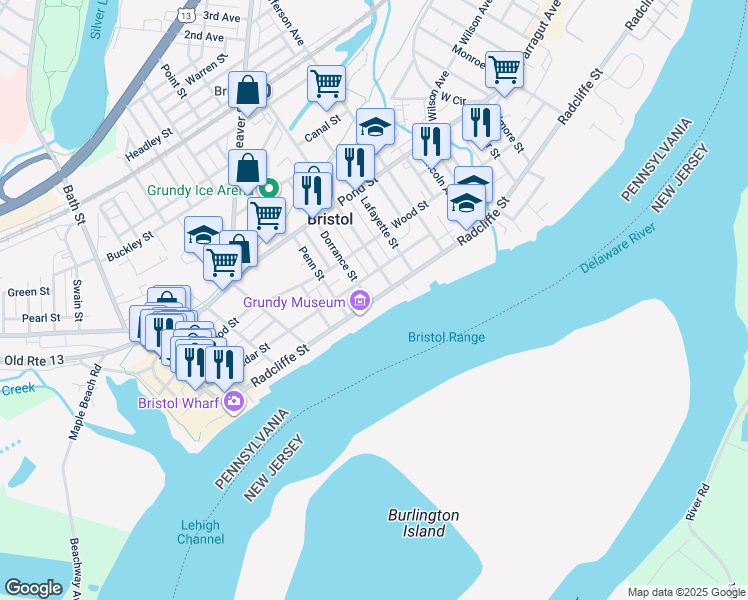 map of restaurants, bars, coffee shops, grocery stores, and more near 715 Radcliffe Street in Bristol