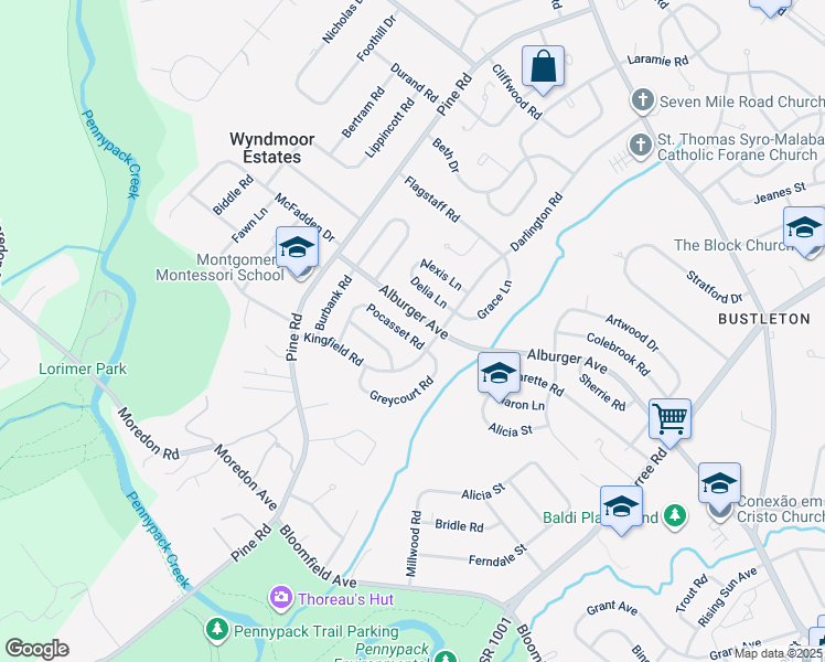 map of restaurants, bars, coffee shops, grocery stores, and more near 123 Pocasset Road in Philadelphia