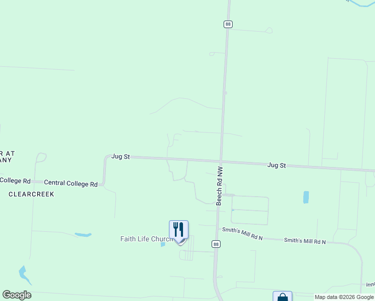 map of restaurants, bars, coffee shops, grocery stores, and more near 14364 Jug Street in Johnstown