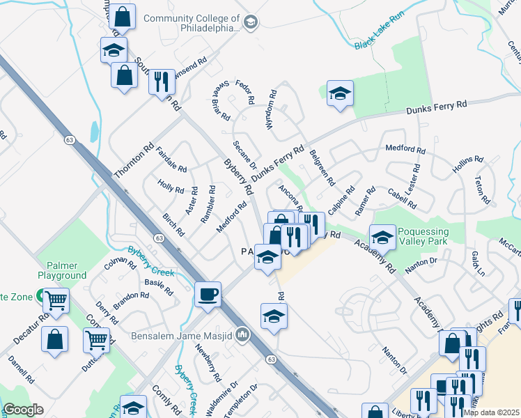 map of restaurants, bars, coffee shops, grocery stores, and more near 3239 Byberry Road in Philadelphia