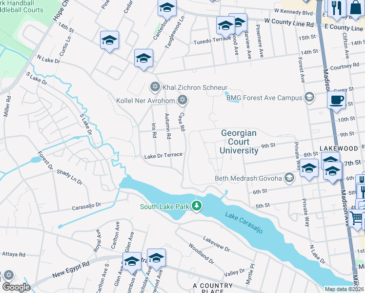 map of restaurants, bars, coffee shops, grocery stores, and more near 111 Autumn Road in Lakewood