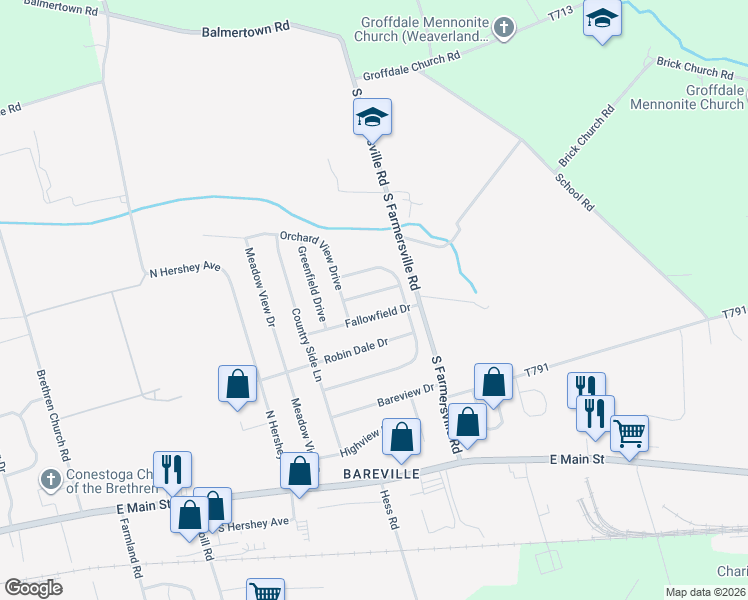 map of restaurants, bars, coffee shops, grocery stores, and more near 408 Farmview Drive in Leacock-Leola-Bareville