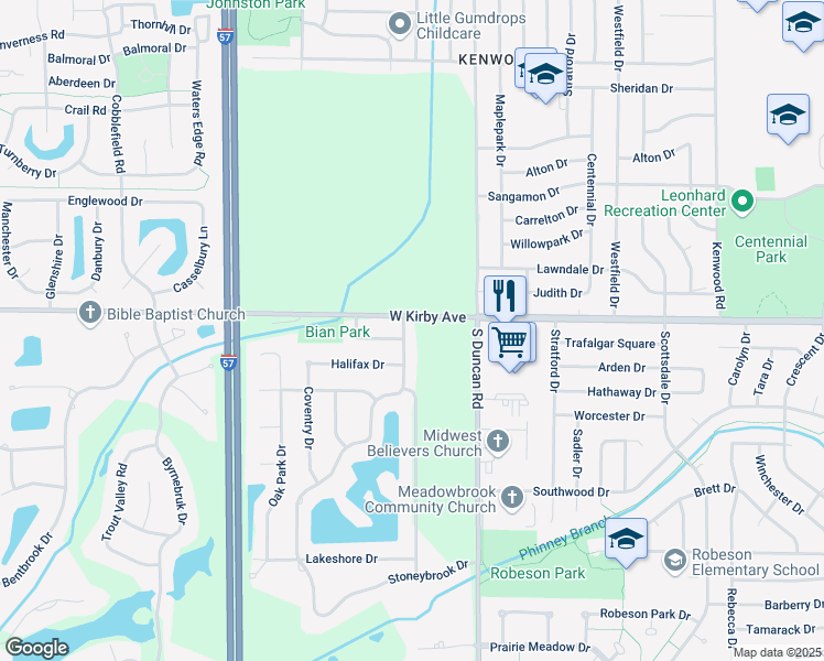 map of restaurants, bars, coffee shops, grocery stores, and more near 1606 Maynard Drive in Champaign